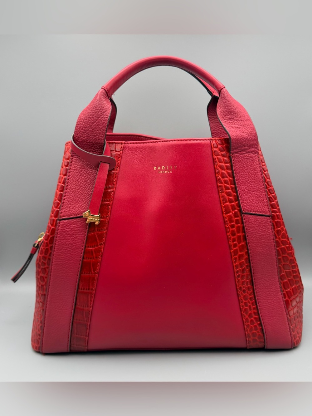 Red Leather Radley London Baylis Road Zip Around Grab Handbag Crossbody EUC
